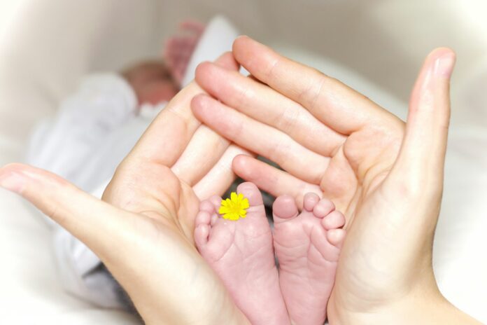 Photo by Manuel Schinner person holding baby's toe with yellow petaled flower in between